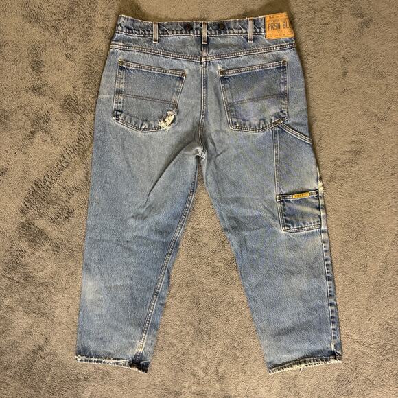 PRISON BLUES PRSN BLU Distressed Denim Jeans Mens 40x30 USA Suspender Buttons - Picture 2 of 15